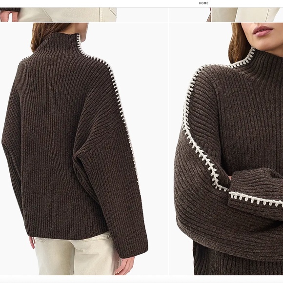 rag & bone Ingrid Wool Leather-Trim Turtleneck Sweater - Picture 4 of 10